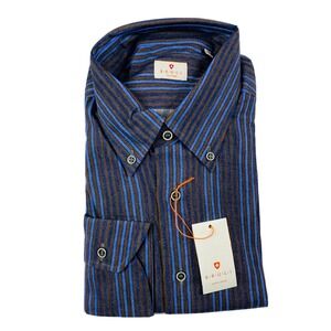 BRULI Soft Flannel Brown Purple Striped Cotton Button Front Size 16.5/42 NWOT